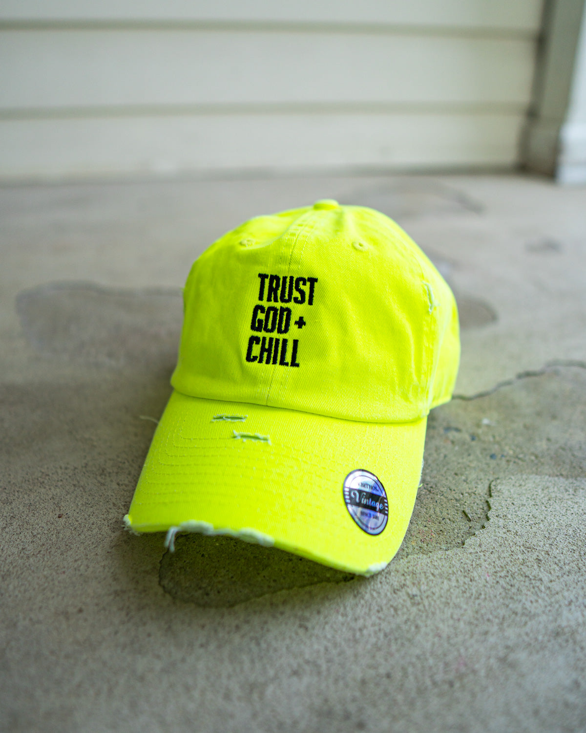 (Neon) Trust God and Chill Hat (Distressed)